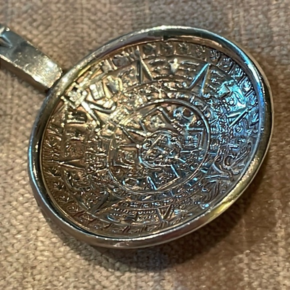 Mexican Green Jade Mayan Calendar Spoon Silver 4 1/4” - Picture 3 of 11